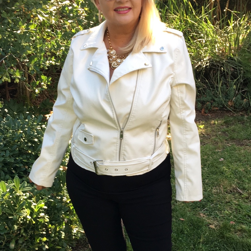 White faux leather motel style jacket